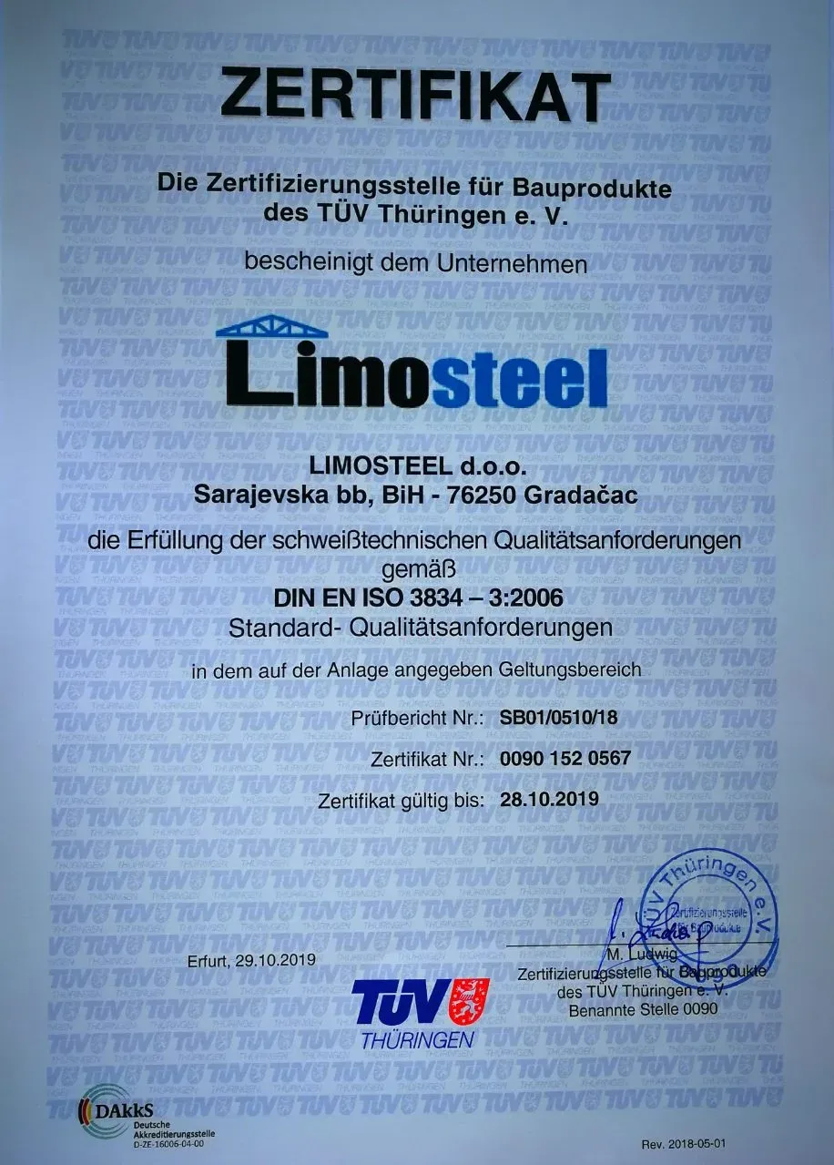 DIN EN ISO 3834-3:2006 — Zahtjevi kvaliteta za zavarivanje, izdao TÜV Thüringen e.V. — Notified Body 0090
